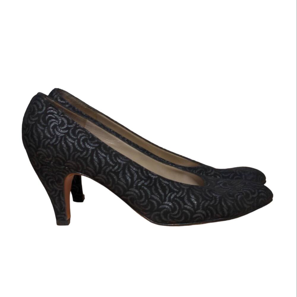 Salvatore Ferragamo Womens Classic Pump Heel Black Leather Abstract Slip On 6.5B